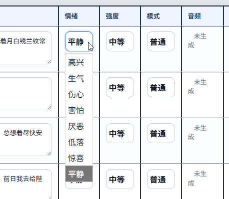 今夕版在线 IndexTTS2 情绪强度与模式设置界面，展示加强模式的使用方法